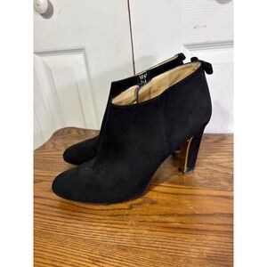 Kate Spade Black Suede Ankle Booties Gold HeelBack Bow Boots Women's 10